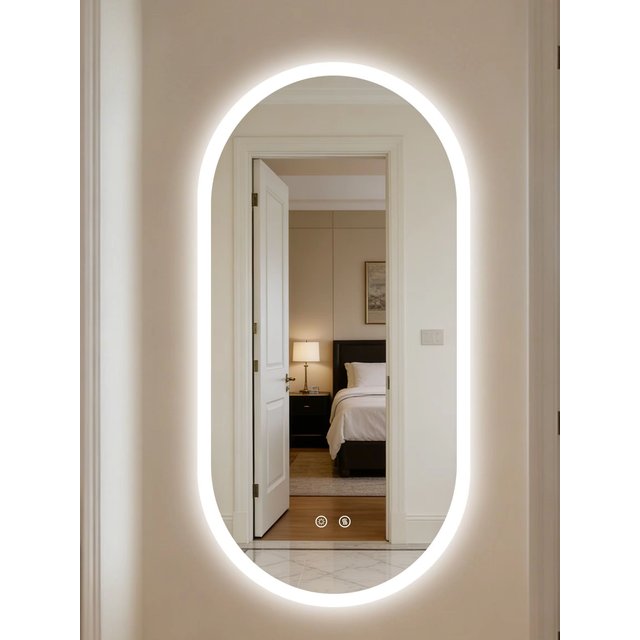 LED Bathroom Mirror Smart Anti-fog Dimmable LED Lighted Mirror Oval Makeup Mirror SPA Hotel 1200x600mm/1000x500mm/800x500mm,Tempered Glass, Frameless