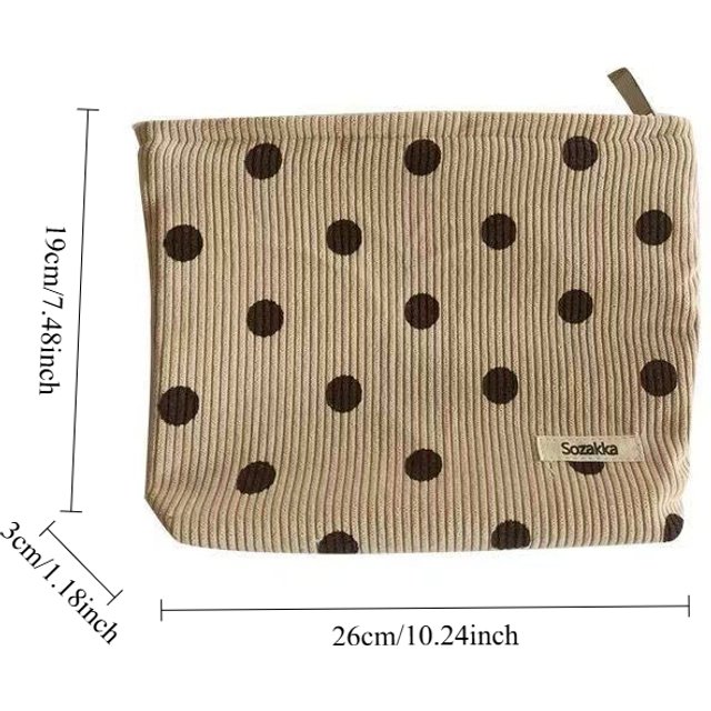 Vintage Polka Dot Corduroy Makeup Bag Women Large Capacity Cosmetic Pouch Travel Toiletry Case Ins Aesthetic Storage Organizer