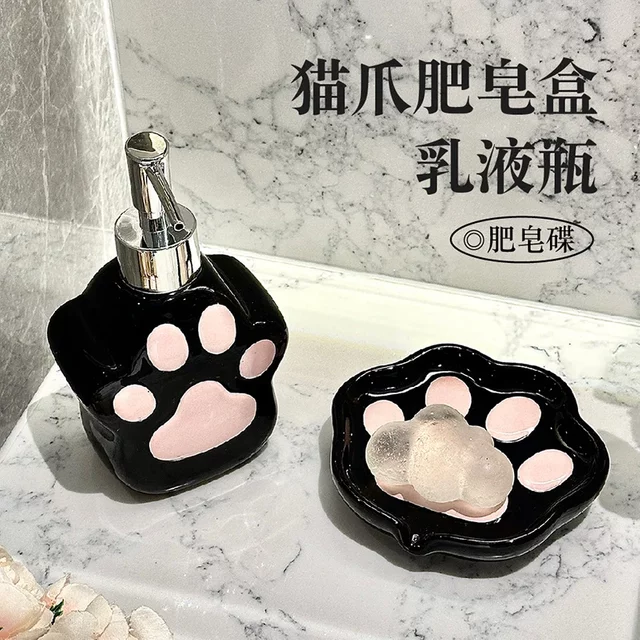 Cute Cat's Paw Hand Wash Dispensed Bottle Shower Gel Shampoo Press Bottle Ceramic lotion Bottle Bathroom Accessories soap