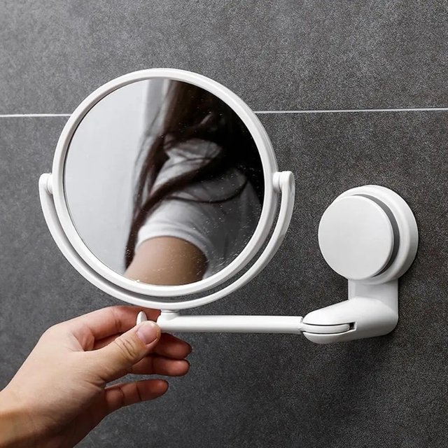 Rotating Plastic Folding Vacuum Suction Round Bath Accessorie Makeup Supplies Vanity Mirror Shave Mirrors Wall Hang Bath Mirror