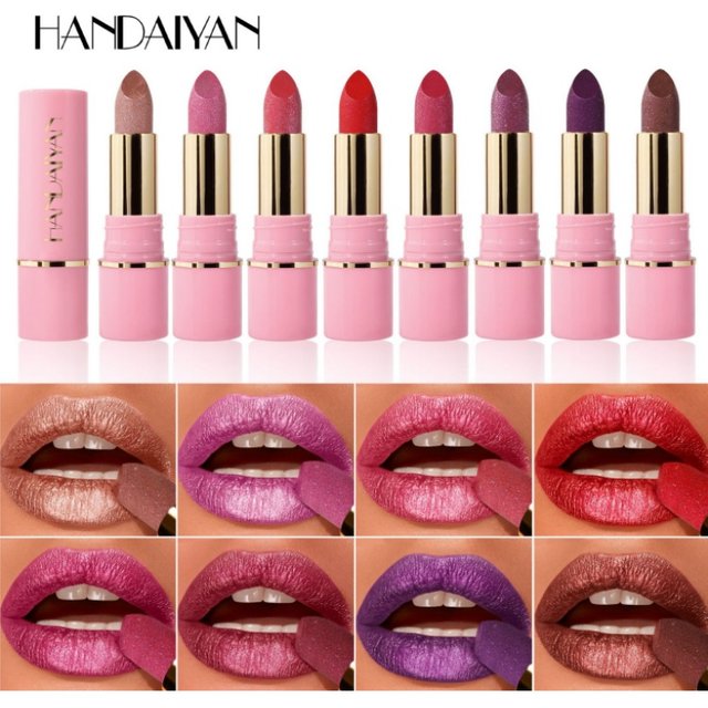 8 Colors Glitter Diamond Lipstick Long Lasting Metallic Purple Pearlescent Pink Brown Sparkle Makeup Cosmetic Waterproof