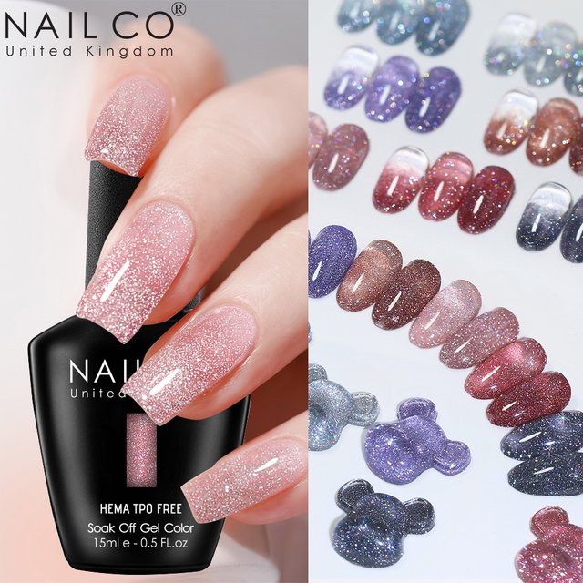 NAILCO 15ml Glitter Gel Nail Polish Dark Elashy Effect Vernis Semi Permanent UV Gel Polish Nail Art Gel Manicure Hema/TPO Free