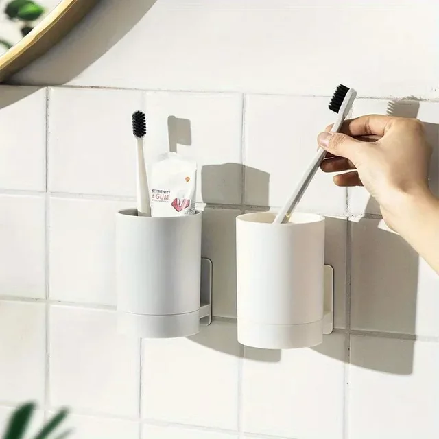 1pc Easy-to-install Wall-mounted Toothbrush and Toothpaste Holder - Space-saving Bathroom Storage Organizer