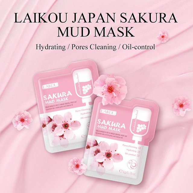 Laikou Sakura Cherry Blossom Clay Facial Mask 5g Pack, Refreshing & Oil Control Face Mask for Clean Pores