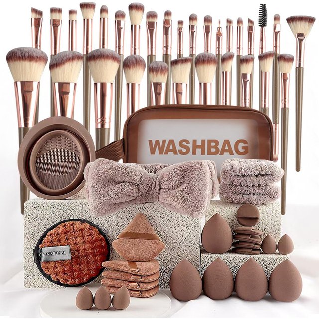56pcs All-In-One Beauty Tools Set Complete Facial Care Makeup Kit Application Removal Use Home Professional Makeup Station