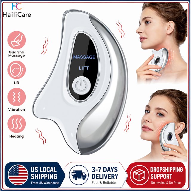 Electric Gua Sha Face Massager Heated Vibration Facial Lifting Scraping Tools Anti Wrinkles Reduce Double Chin Skin Care Beauty Device
