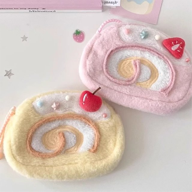 JIAERDI Sweet Cute Swiss Roll Crossbody Bag Women Fluffy Cartoon Mini Coin Purse Ladies Ins Lipstick Storage Cake Crossbody Bags