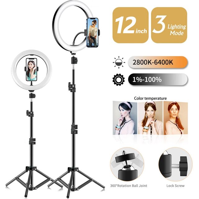 33cm Selfie Ring Light 12 in LED Tripod Phone Stand Holder Photography RingLight Circle Fill Light Led Color Lamp Trepied Makeup