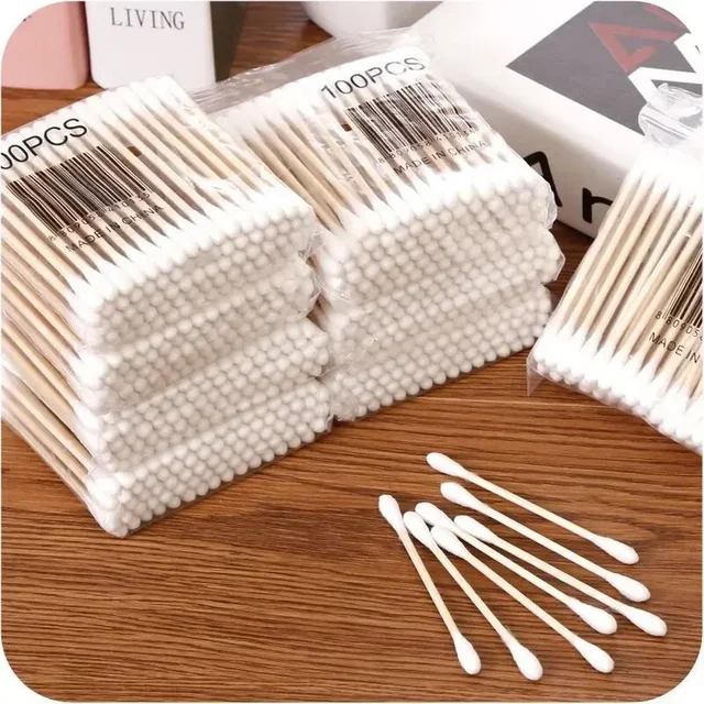 500 Stück Doppelkopf-Wattestäbchen aus Holz zur Reinigung von Nase und Ohren, Make-up-Werkzeuge für Frauen, Lippenstift-Wattestäbchen, Spitzenstäbchen