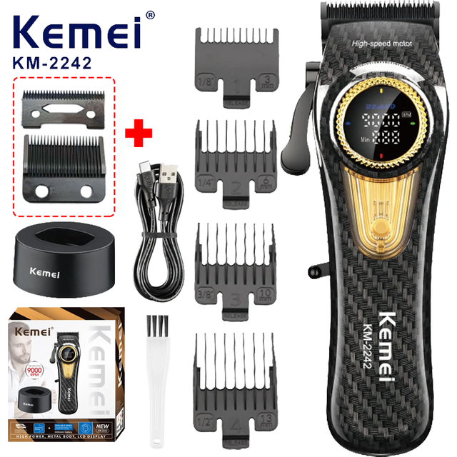 Kemei 2242 Professional Cordless Hair Clipper Barber Electric Hair Trimmer Rechargeable Fade Hair Cutter Cutting Machine for men