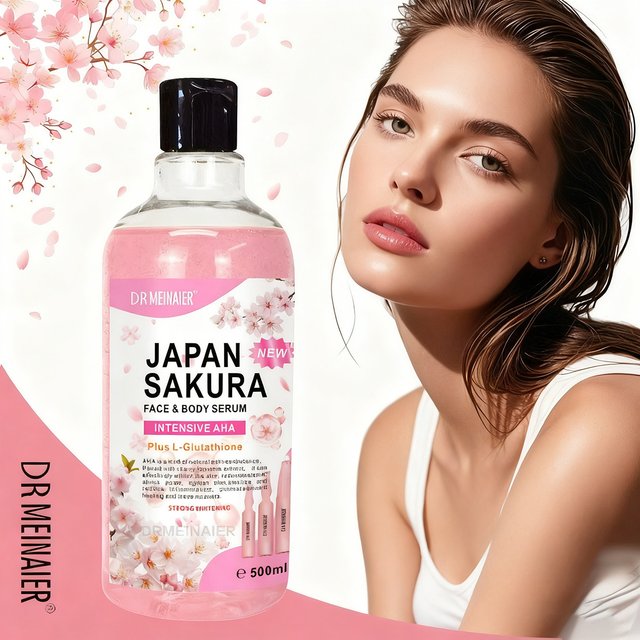 500ml Japan Sakura Face Body Serum Shrink Pores Brightening Essence Firming Lifting AHA Anti-Aging Moisturizing Dry Skin Care
