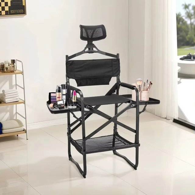 Chaise de directeur haute, chaise de maquillage pliante à hauteur de barre robuste, siège rembourré avec repose-pieds de table d'appoint pour le camping, la maison ou le patio