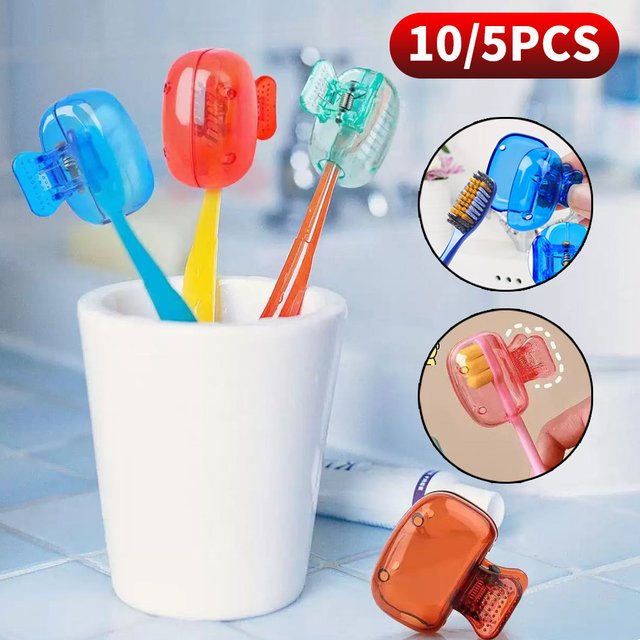 10pcs/5pcs Toothbrush Protective Cap & Holder Set – Compact Travel Case for Home and On-the-Go Use