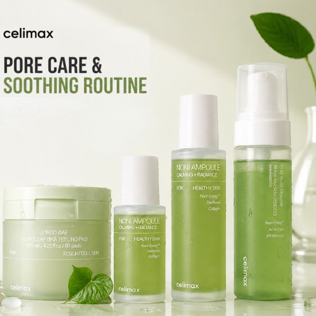 Celimax The Real Noni Energy Ampoule Essence 30/50ml Acne Bubble Cleanser & Heartleaf BHA Peeling Pad for Exfoliating Pore Care