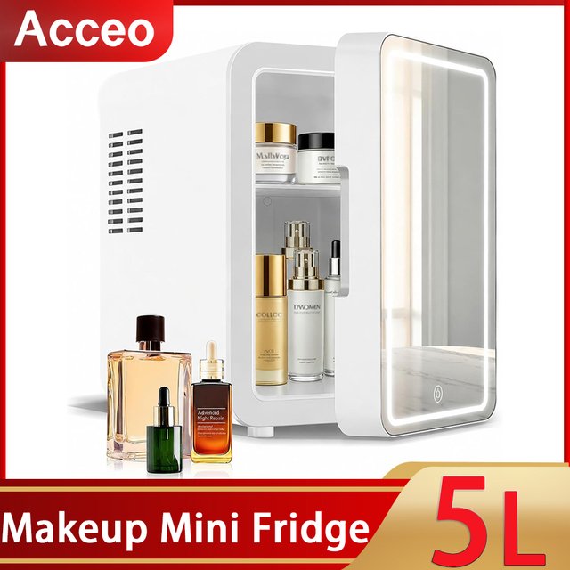 Skincare Fridge With Dimmable LED Light Mirror 5L Makeup Mini Fridge for Bedroom Car Office Dorm Portable Small Refrigerator