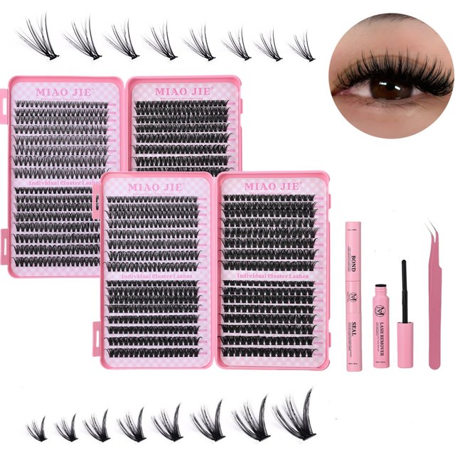 MIAOJIE 640Pcs Eyelash Extension 304050D60D80D100D Lash Clusters D Curl 9-16mm Individual Lashes DIY Makeup False Eyelashes