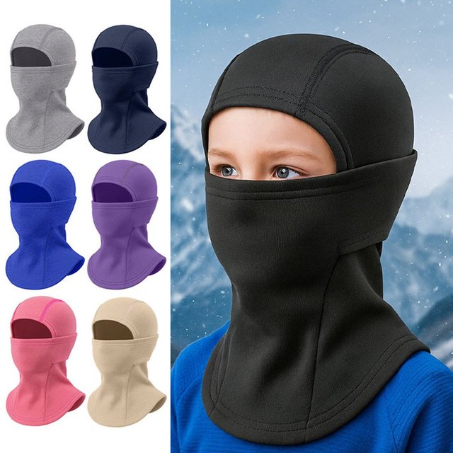 Winter Kid Balaclava Mask Thickened Plush Lined Warm Cycling Full Face Mask Windproof Thermal Quick Dry Skiing Face Cover
