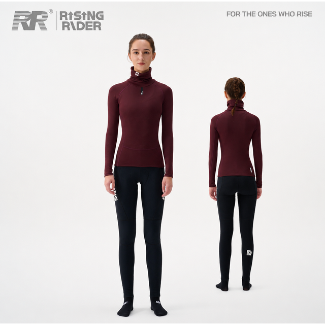 RR New Women’S Winter Cycling Base Layer With Built-In Face Mask, Double-Sided Recycled Thermal Long Sleeve Sweat-Wicking Shirt