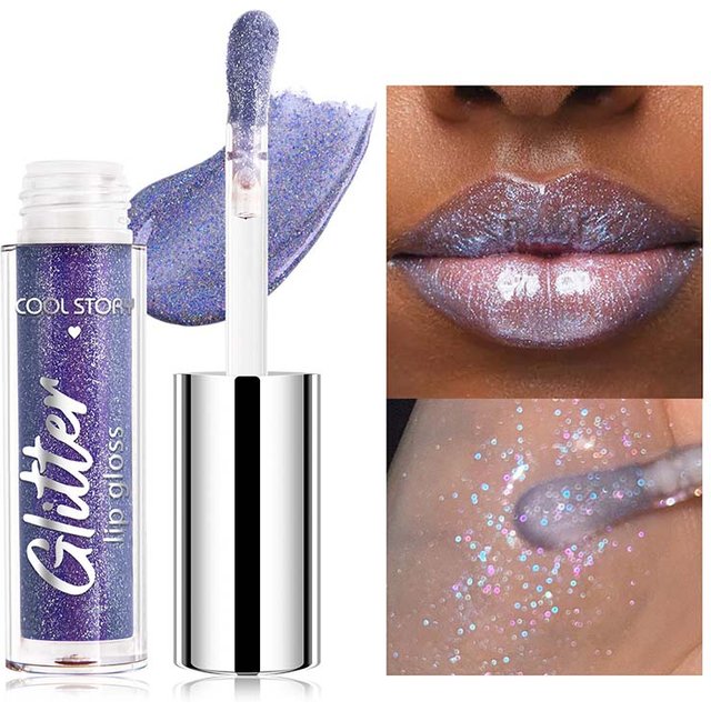 Sparkling Lip Gloss High Shine Pearl Lip Glaze Glitter Purple Blue Lip Tint Shimmer Moisturizing Lip Makeup Non-Sticky Lipstick