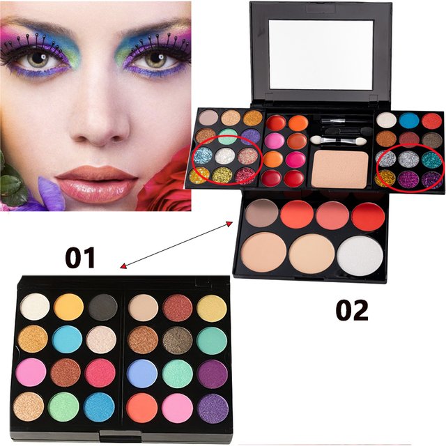 Mini Travel Size Makeup Palette Kit - Waterproof Eyeshadow Blush Pressed Powder Lipstick Set Women Korean Cosmetics COLOR:01