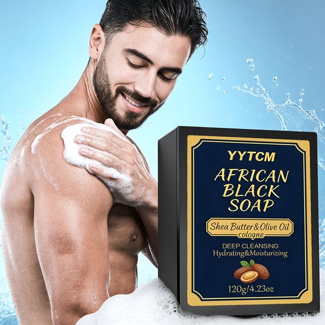 Savon noir africain, savon au charbon de bambou, parfum Cologne, savon pour le bain et les mains, contient du beurre de karité, de l'huile d'olive, mousse riche 120G/pièce - 1 pièce