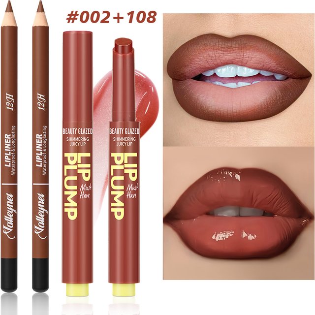 2Pcs/Set Moisturizing Lipstick Pen + Matte Lip Liner, long-lasting, red, brown, purple and multiple colors optional