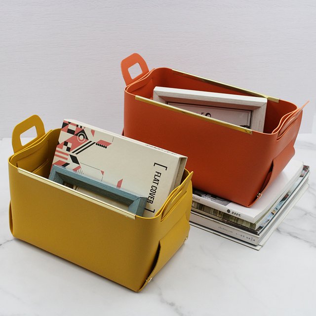 PU Leather Desktop Storage Box, Creative Foldable Cosmetic Box with Handle, Home Organizer, Waterproof Bathroom Basket