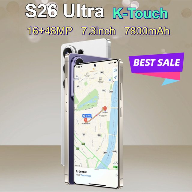 Smartphone K-Touch 5G pour S26 Ultra, écran complet de 7,3 pouces, téléphone portable avec batterie de 7800 mAh, appareil photo 48 MP, 22 Go + 2 To, déverrouillage par reconnaissance faciale, 5G,