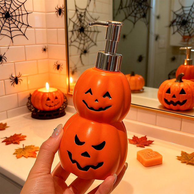 Halloween Double Layer Pumpkin Lotion Dispenser Funny Face Pump Bottle Bathroom Sink Hand Soap Holiday Desktop Decor Ornament