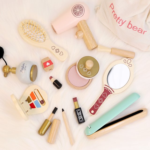 Children Wooden Simulation Makeup Toy Makeup Bag Simulation Girl Make Up Set Cosmetics Toys Birthday Gift for Girl