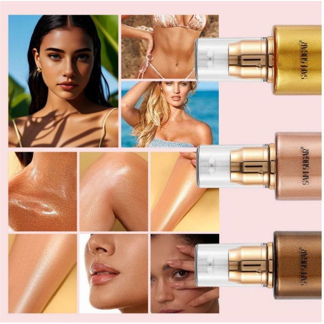 100ml Pearl Rose Gold Body Shimmer Oil Highlighter - Face Brighten Glitter Bronzer Skin Glow Illuminator Makeup Shine Liquid