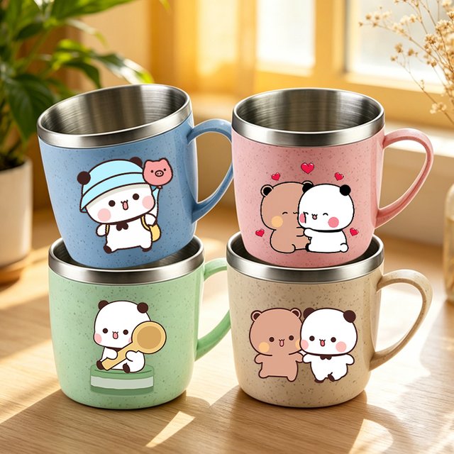 Bubu Dudu Cute Bear Stainless Steel Water Cup for Boys Girls Anime Cartoon Kawaii Toothbrush Cups Children Fashion Water Bottle