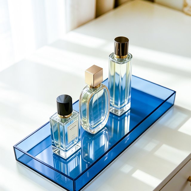 Multi-Color Acrylic Rectangular Storage Tray, Luxury Cosmetics and Perfume Display Tray, Home Desktop Decoration Tray, Thickened Acrylic Right-Angle Storage Tray, Transparent/Blue/Red/Yellow/Green