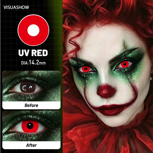 VISUASHOW Anime Cosplay Colored Contact Lenses Half Yearly UV Red Vampire Lens for Coser Halloween Party Cosmetic Eye Makeup