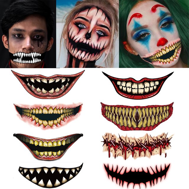 Face Festival Tattoo Stickers Halloween Temporary Waterproof Costume Party Festival Stickers Makeup Body Arm Tattoo Decoration