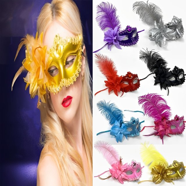 Masque de princesse de mascarade pour adultes de venise, demi-masque à plumes de paon pour femmes, Costume de Cosplay de carnaval pour spectacle de fête