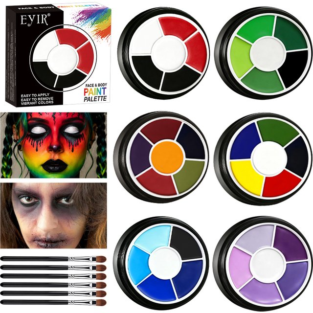 Face Body Paint Palette 6 Colors Cream Makeup Kit With Brushes SFX Cosplay Halloween Party Festival Art Painting
