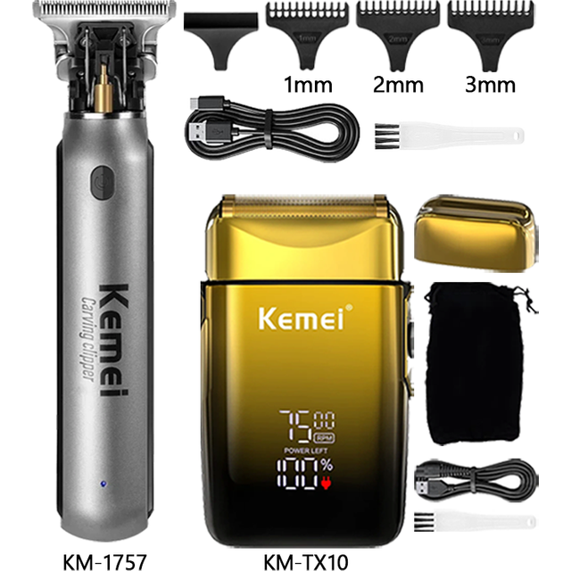 Kemei Hair Clipper Km-2299 Km-1757 Km-TX10 Hair Trimmer Machine Local Cooling Professional Haircut Machine 0 mm Clippers Set