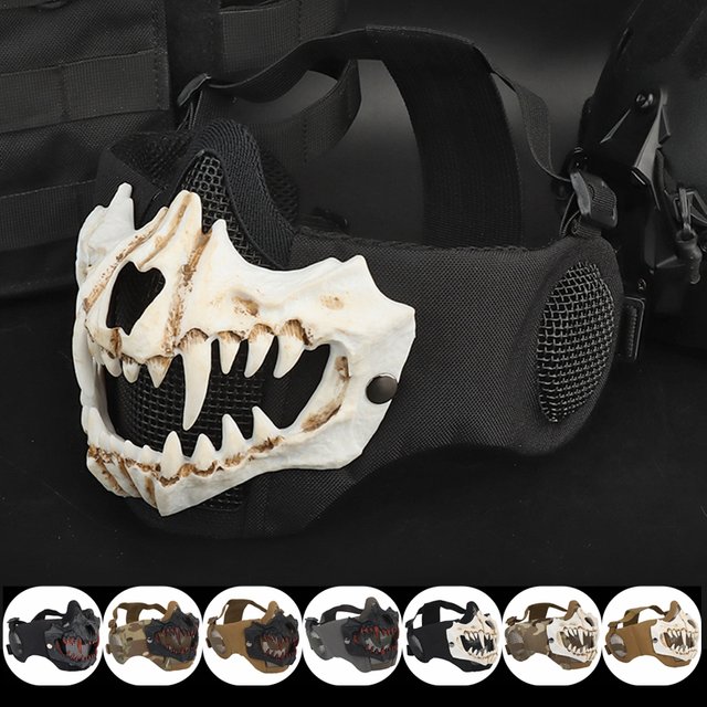 2022 New Tactical Foldable Half Face Mask Hunting Low-carbon Steel Mesh Mask Comfortable Ear Protective Mask