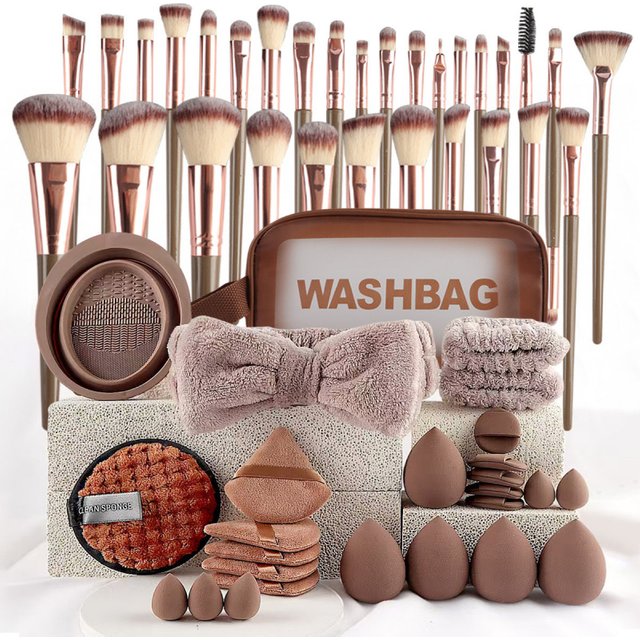 40 Pcs Beauty Makeup Tool Combo Set Face Wash Makeup Puff Full Set Clean Brush Set Professional Triangle Powder Puff Wash Tool