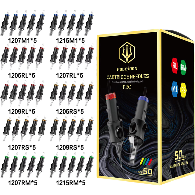 50PCS POSEIDON PRO MAX Tattoo Needle Kit Disposable Safty Mixed Tattoo Cartridge Needle Professional Permanent Makeup Tattoo Nee