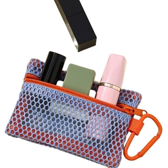 1pcs Transparent Mesh Bag Makeup Bag Fashionable And Portable Square Black Mesh Bag Flat Style Toiletry Storage Bag