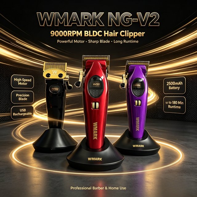 WMARK NG-V2 Professional Hair Clipper All Aluminum Body Outer Rotor 7000-9000RPM Electric Hair Trimmer with Left-hand Lever