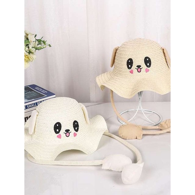 Summer Men and Women Straw Hat Rabbit Straw Hat Airbag Ears Can Move Sunscreen Children's Sun Hat