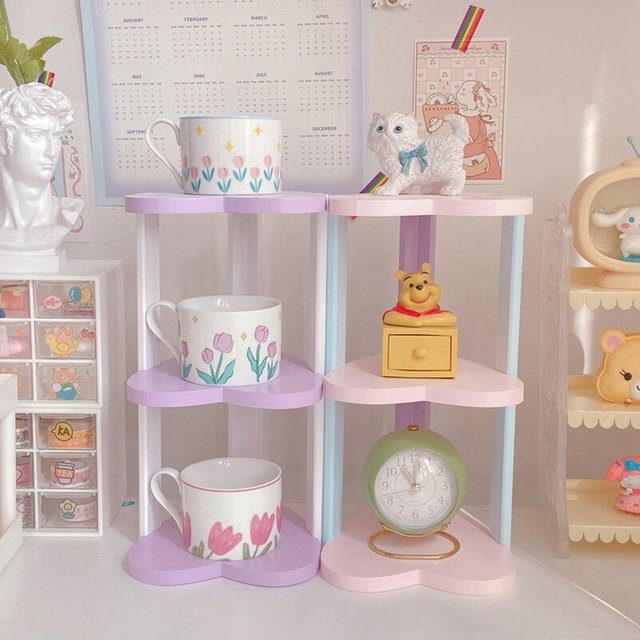 Fresh Lace 3-Layer Shelf for Girl, Pink Desktop, Doll Rack, Cosmetics, Student Dormitory, Storage Display, Cabinet Organizer
