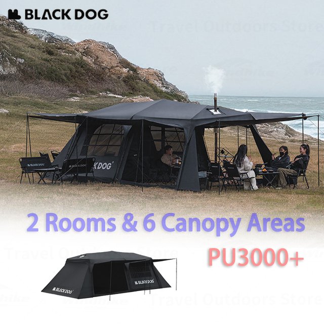 BLACKDOG SpaceX Camping Tent For 8 Person Black Coating Sunscreen Automatic Tent With Canopy Tarp Pop-up Tent Waterproof PU3000
