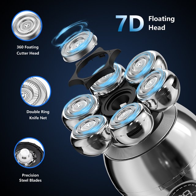 7D Floating Electric Shaver for men, Waterproof Wet/Dry All-in-One Trimmer Clipper