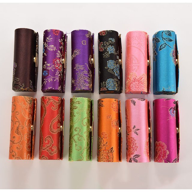 1PCS Makeup Tool Kit Flower Design Retro Lipstick Case Brocade Embroidered Holder Box Chinese Style Bridesmaid Gifts