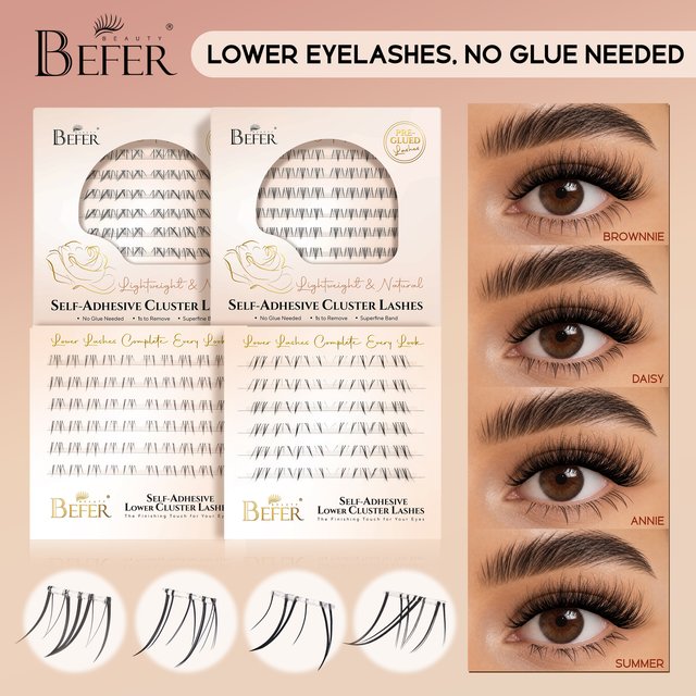Befer Self-Adhesive Lower Eyelashes No Glue Needed Natural Look Bottom Manga Lashes Glue Free Korean Makeup Soft False Eyelashes