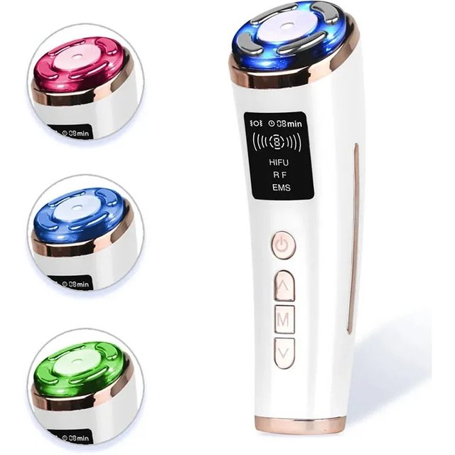 NEW Ultrasound High Frequency Face Skin Lifting Rejuvenation Red/Blue Light Theory EMS Firming Facial Tightening Massager Device